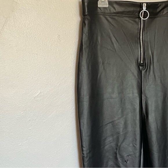 Faux Leather High Waisted Skinny Pants Zip Tummy Control Leggings Black Medium - Picture 3 of 12